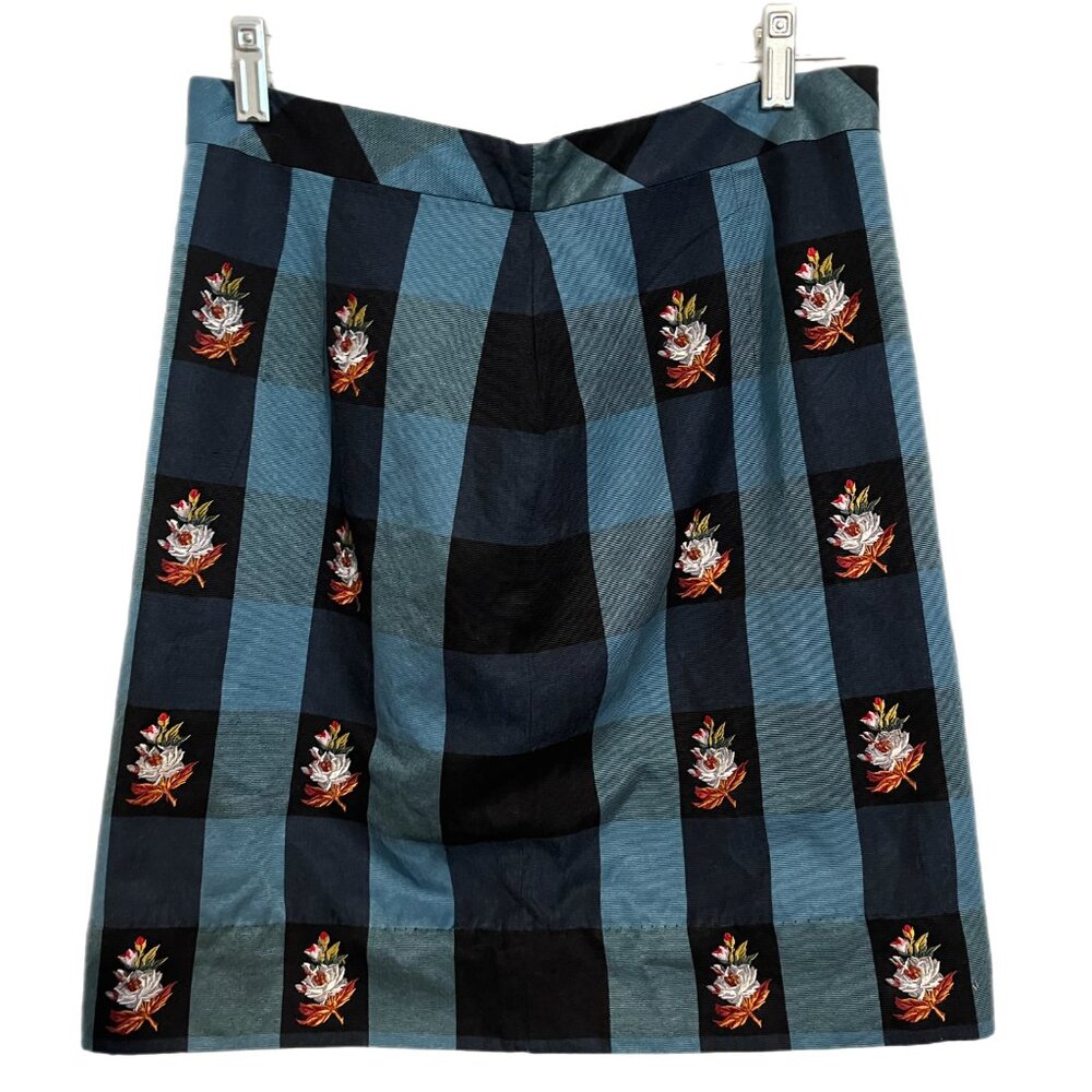 Turquoise check embroidered floral mini skirt, HD in Paris